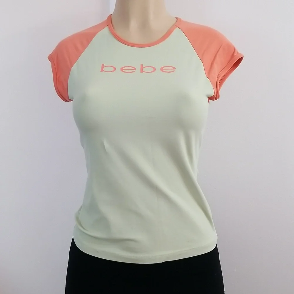 Bebe Nwot Logo Stretch Color Block Top - Picture 1 of 3